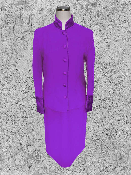 740 W. Women's 2 Pc. Clergy Suit Purple with Double Tone Purple Brocade