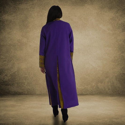 812 W. Women's Premium Clergy/Pastor Robe - Purple/Gold with Fancy Pleats