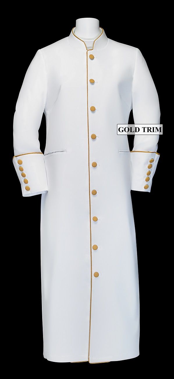 Elegant White Women's Clergy Robe | Gold Button Pastor Gown – Suit Avenue