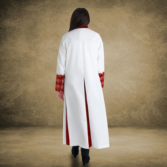 813 W. Women's Premium Clergy/Pastor Robe - White/Red with Fancy Pleats