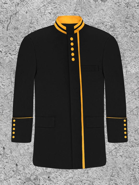 Men's Modern Button Frock Clergy Jacket - Black with Gold