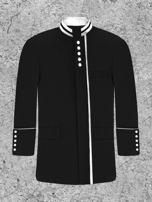 Men's Modern Button Frock Clergy Jacket - Black with White