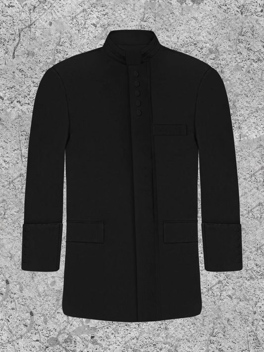 Men's Modern Button Frock Clergy Jacket - Black with Black