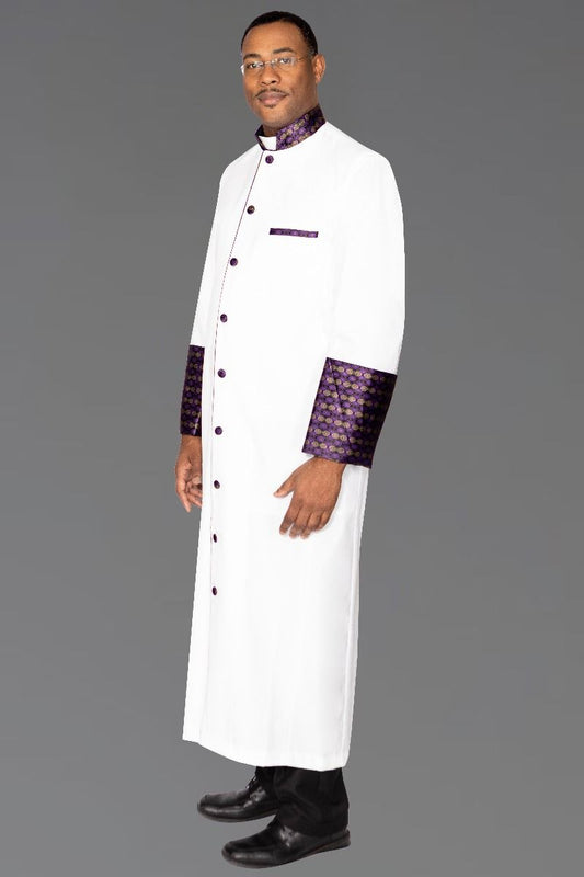 827 M. Men's Clergy Robe - White with Special Purple/Gold Brocade