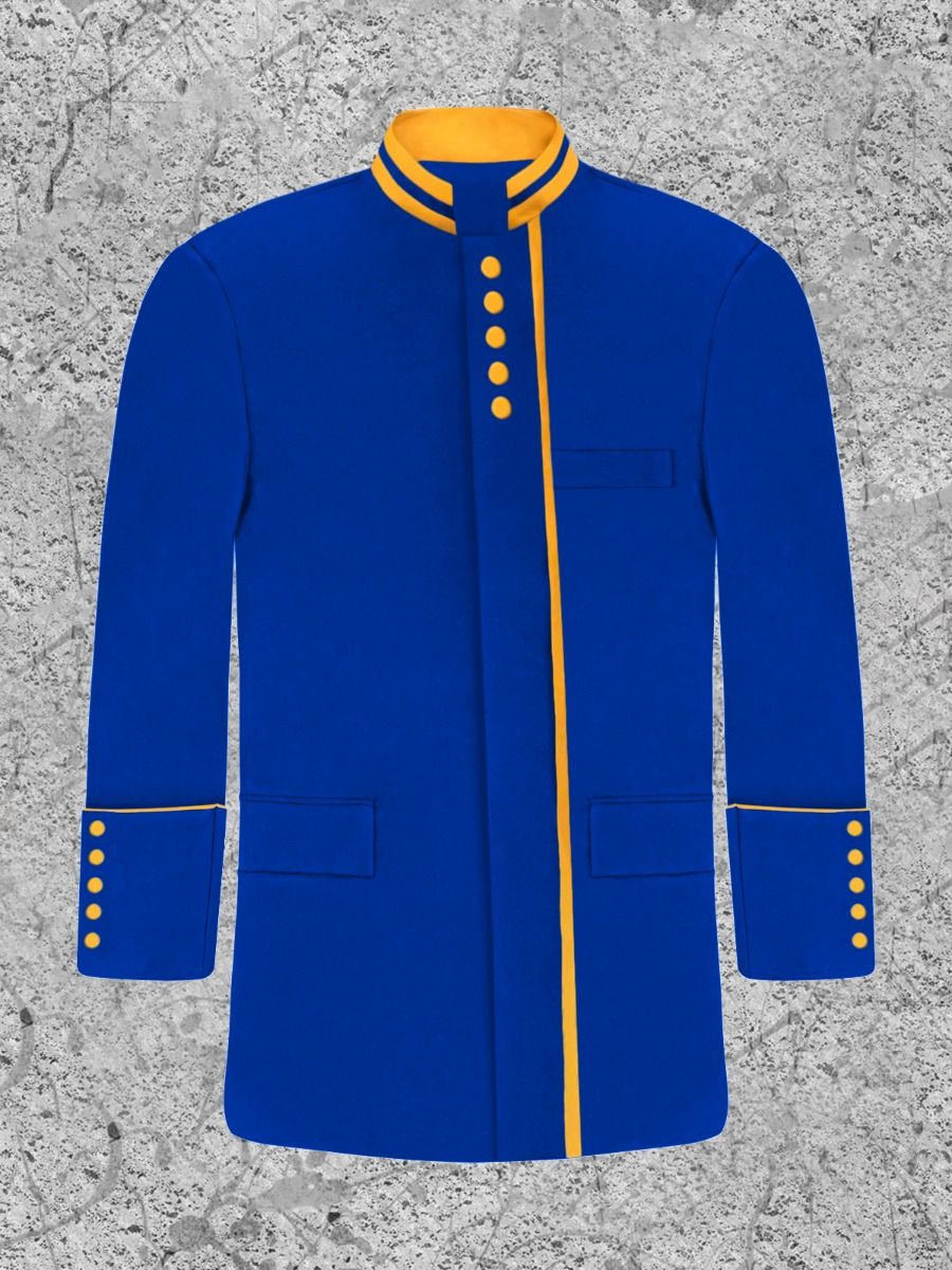 Men's Modern Button Frock Clergy Jacket - Royal with Gold