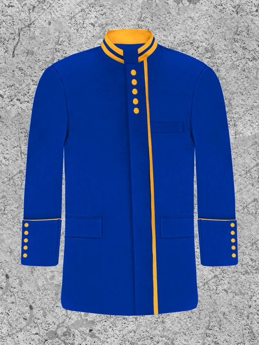 Men's Modern Button Frock Clergy Jacket - Royal with Gold