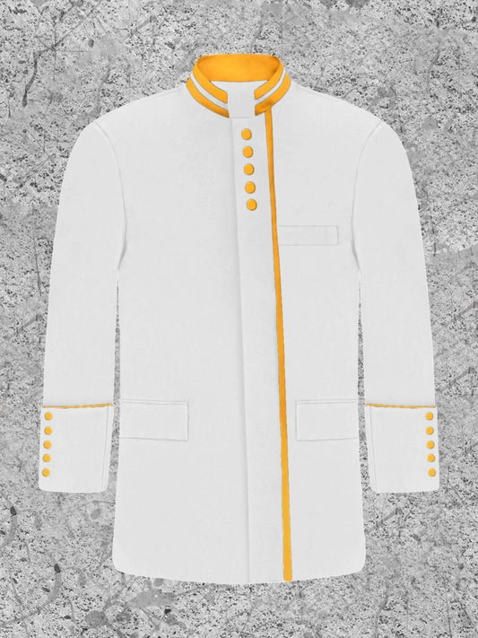 Men's Modern Button Frock Clergy Jacket - White with Gold
