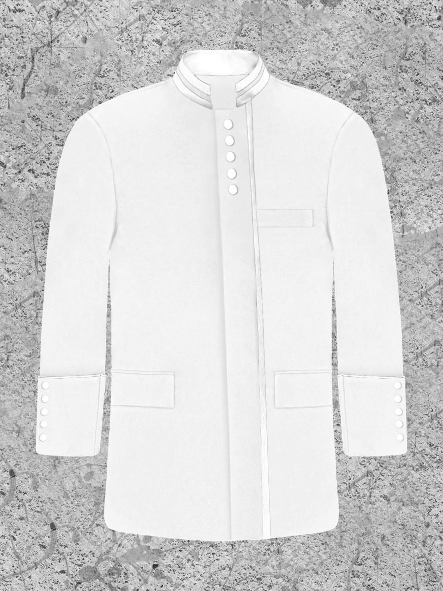 Men's Modern Button Frock Clergy Jacket - White with White