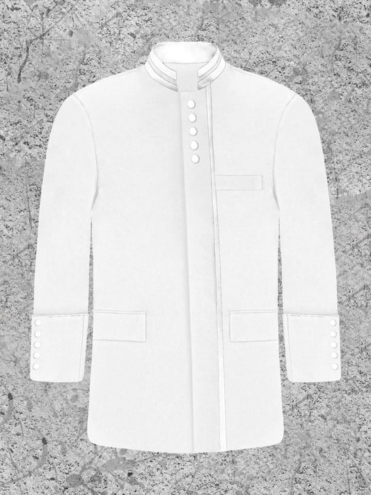Men's Modern Button Frock Clergy Jacket - White with White