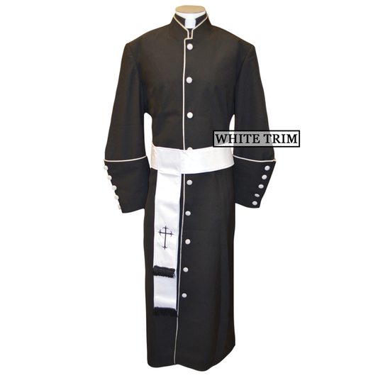178 M. Men's Pastor/Clergy Robe - Black/White Cincture Set