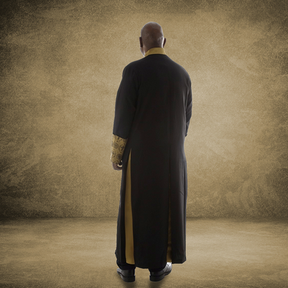 811 M. Men's Premium Pastor/Clergy Robe - Black/Gold with Fancy Pleats