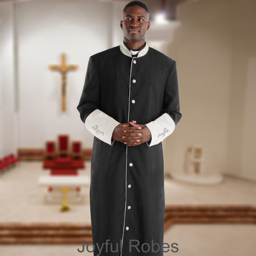Men’s Black and White Clergy Robe with Embroidered Satin Cuffs – Suit ...