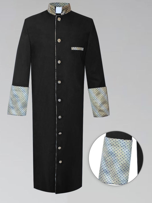 833 M. Men's Clergy Robe - Black with Custom Gold Tone Brocade