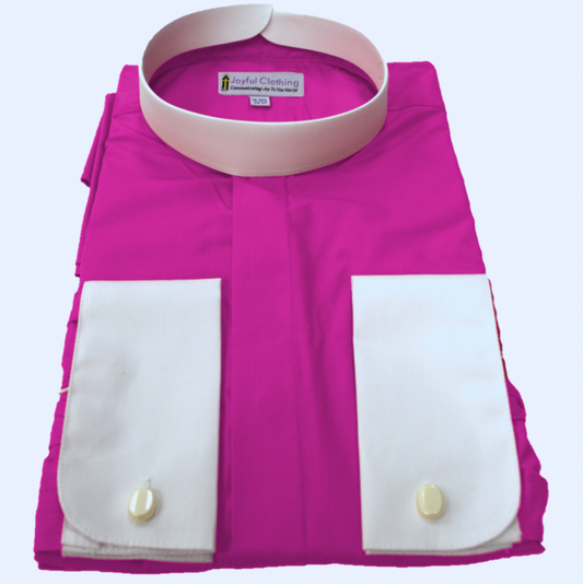 216. Men's Long-Sleeve Full-Collar Banded Clergy Shirt - Fuchsia with White Cuffs