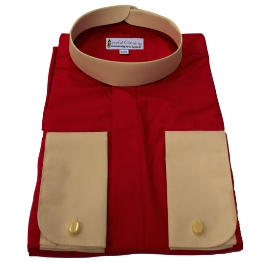 208. Men's Full-Collar Banded Clergy Shirt - Red with White Cuffs