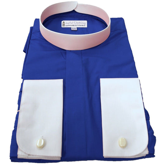 222. Men's Full-Collar Banded Clergy Shirt - Royal Blue with White Cuffs