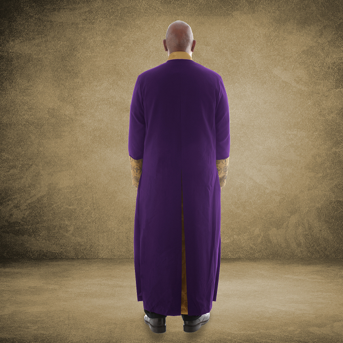 812 M. Men's Premium Pastor/Clergy Robe - Purple/Gold with Fancy Pleats