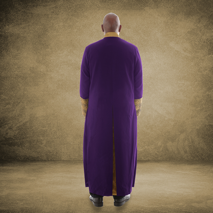 812 M. Men's Premium Pastor/Clergy Robe - Purple/Gold with Fancy Pleats