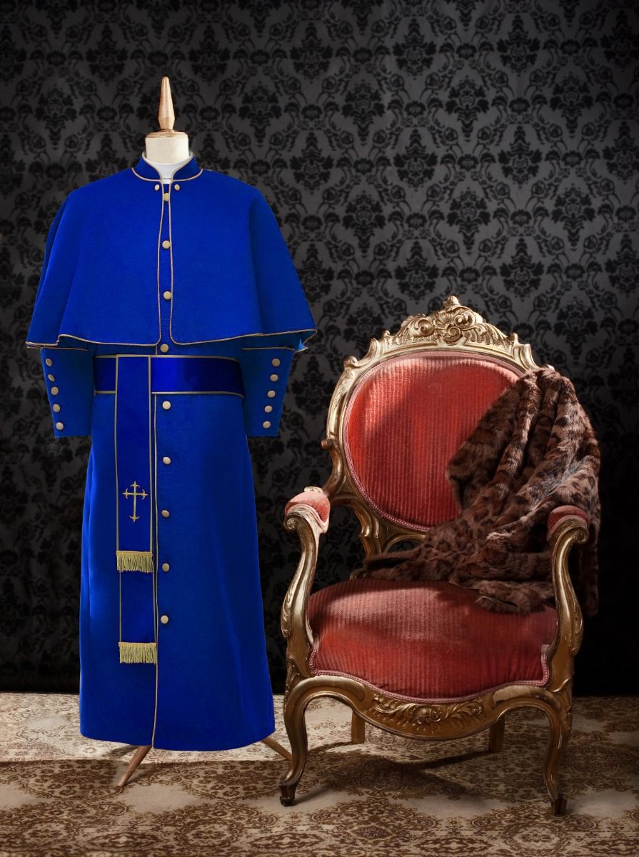 Men's Pastor/Clergy Robe Royal/Deep Gold Luxury Ensemble
