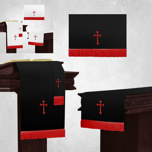 Parament Set 3 Pc. Church Supplies in Reversible Black/White (RED Crosses)