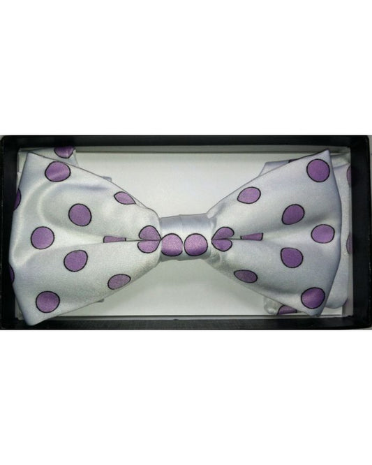 *Men's Polka Dot Bow Tie + Hanky - White & Lilac
