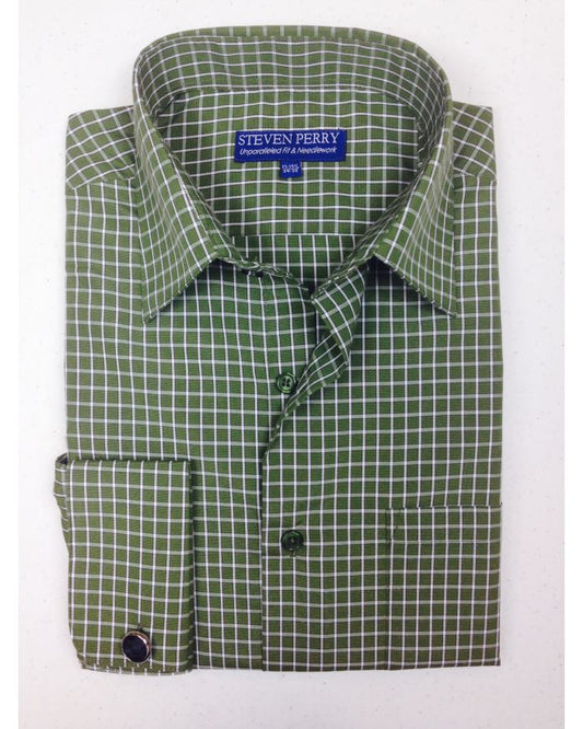 Steven Perry Woven Sport Shirt - Hunter/White FREE CUFFLINKS