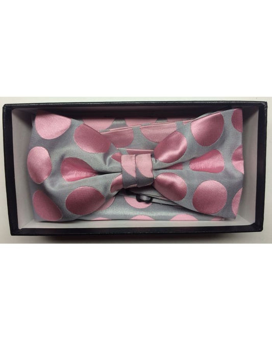 Men's Supreme© Polka Dot Bow Tie + Hanky - Silver & Pink