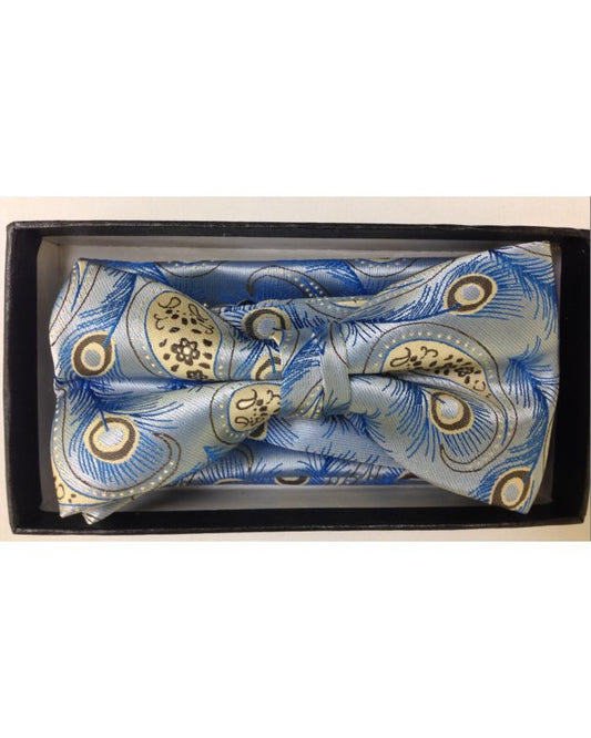 Men's Tropical Vaction Paisley Bow Tie - Sky Blue and Gold
