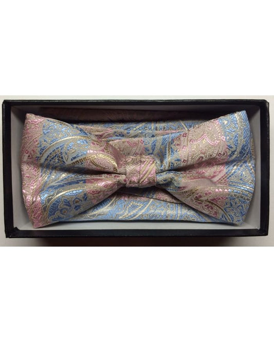 Men's Two-Tone Fashion Paisley Bow Tie + Hanky - Baby Blue & Pink
