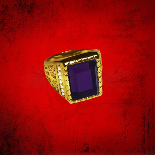 Mens Clergy Crown Ring with Deep Purple Stone