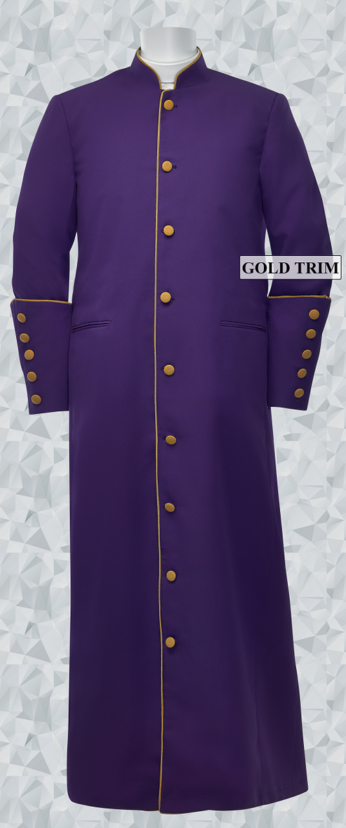 Men’s Purple Pastor Robe with Gold Trim and Matching Buttons – Suit Avenue