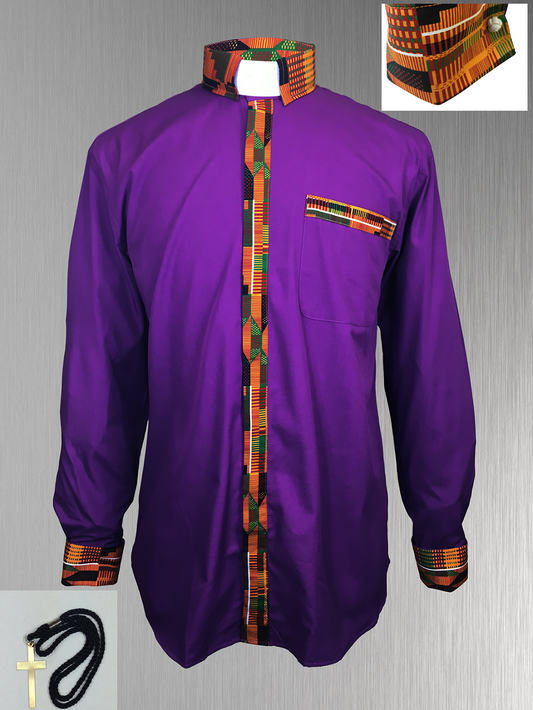 *Featured* Custom Edition Kente Cloth Men’s Tab Collar Clergy Shirt Set - Purple