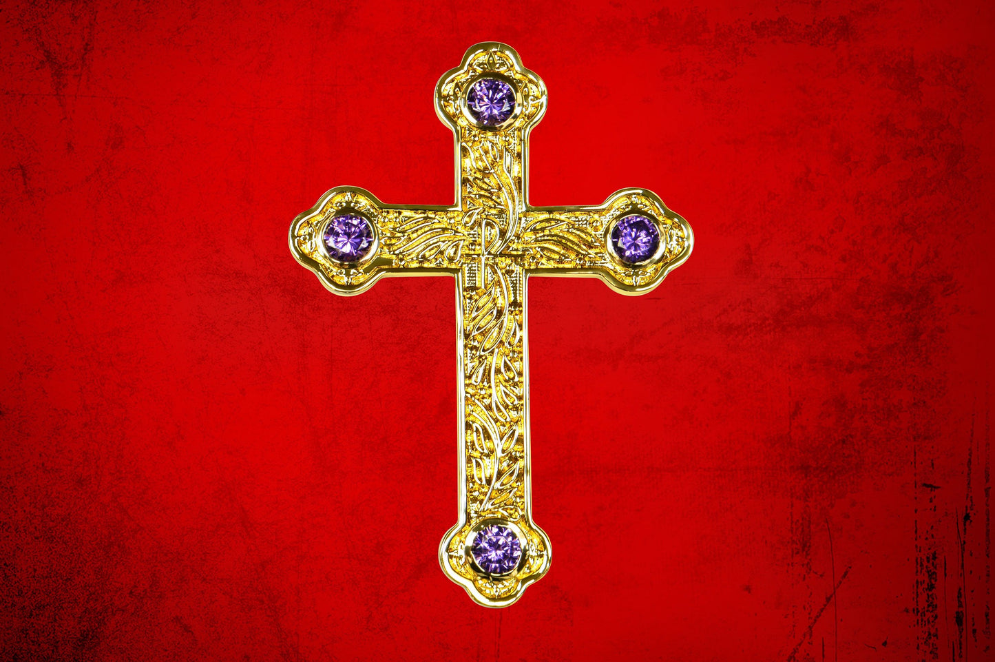 Premium Bishop Cross Pendant & Chain Set with Purple