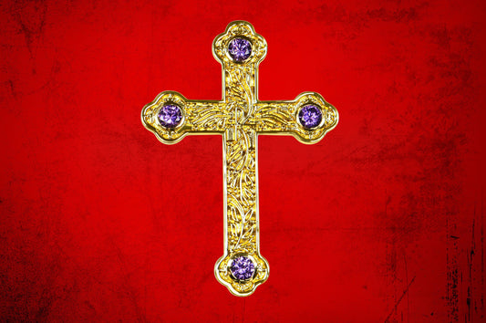 Premium Bishop Cross Pendant & Chain Set with Purple