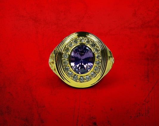 Mens Premium Bishop Ring with Purple Stone - Gold w/ Purple