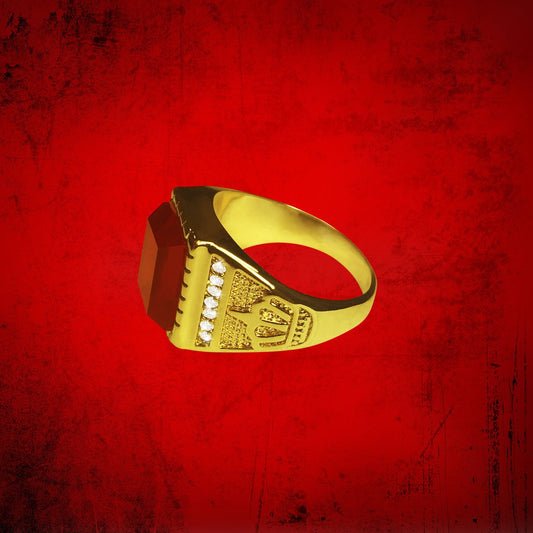Mens Clergy Crown Ring with Deep Red Stone
