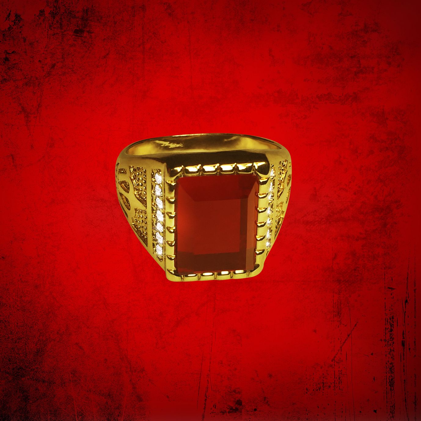 Mens Clergy Crown Ring with Deep Red Stone