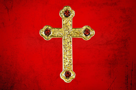 Premium Pectoral Cross Pendant & Chain Set with Red