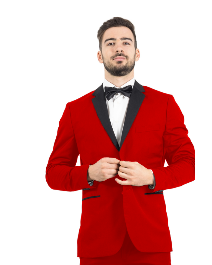Red Man Fall Sign Men's Red Tuxedo with Black Lapel | 2-Button Formal Suit – Suit Avenue