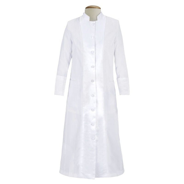 Women’s White Clergy Robe with Satin Front Panel and Lined Design ...