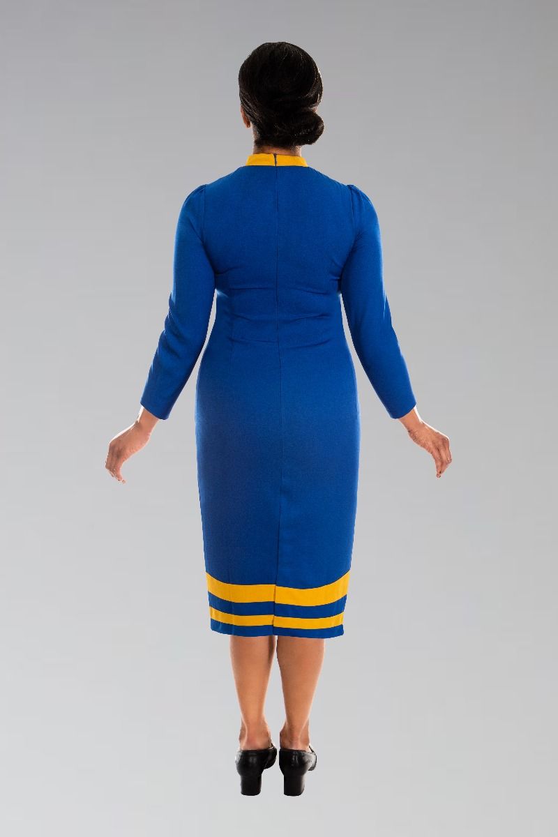 Ladies Clergy Dress Royal with Gold Contrast