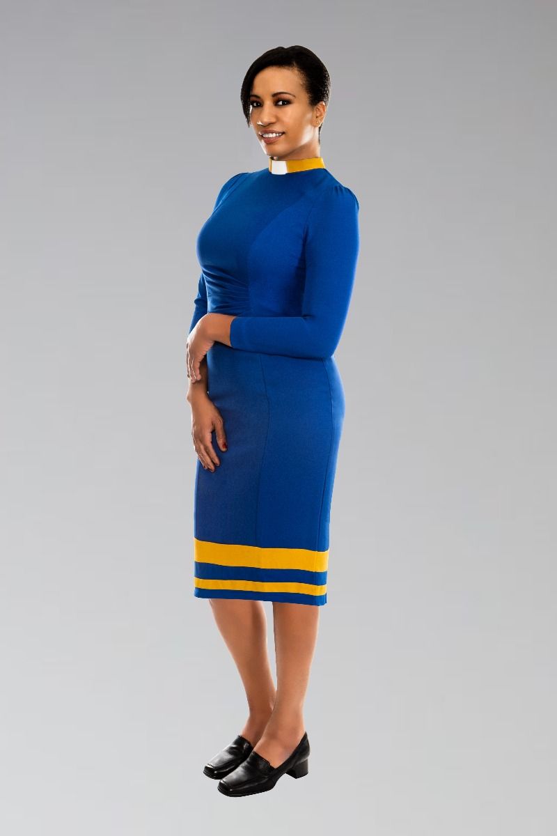 Ladies Clergy Dress Royal with Gold Contrast