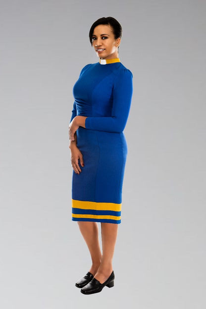 Ladies Clergy Dress Royal with Gold Contrast