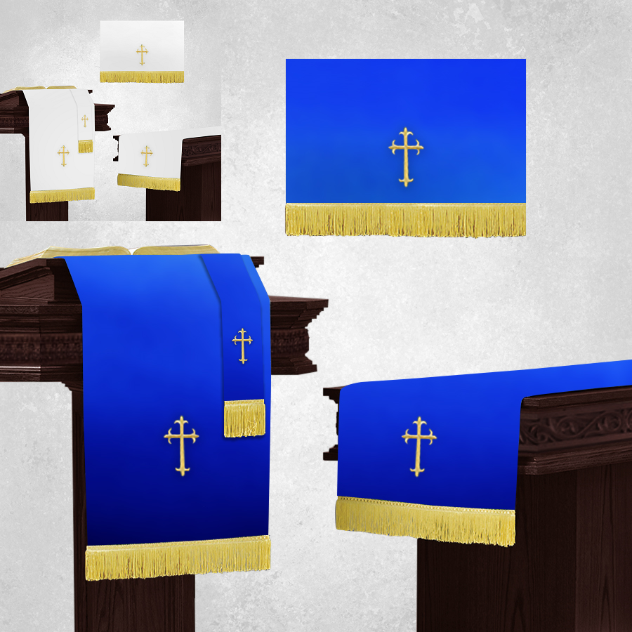 Parament Set 3 Pc. Altar Scarf in Reversible White/Royal
