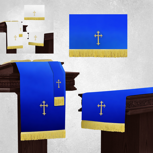 Parament Set 3 Pc. Altar Scarf in Reversible White/Royal