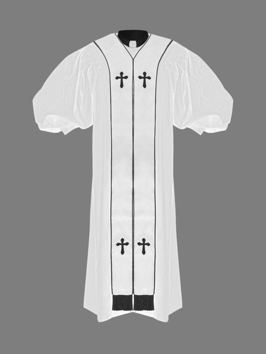 Clergy Pulpit Robe White with Free White/Black Stole