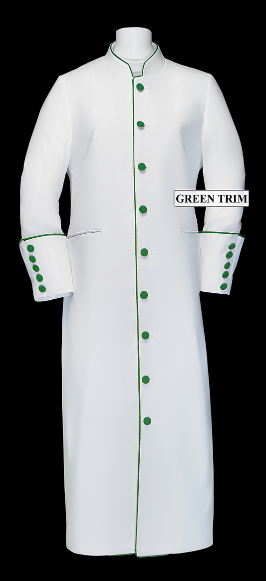 167 W. Women's Clergy/Pastor Robe - White/Emerald Trim