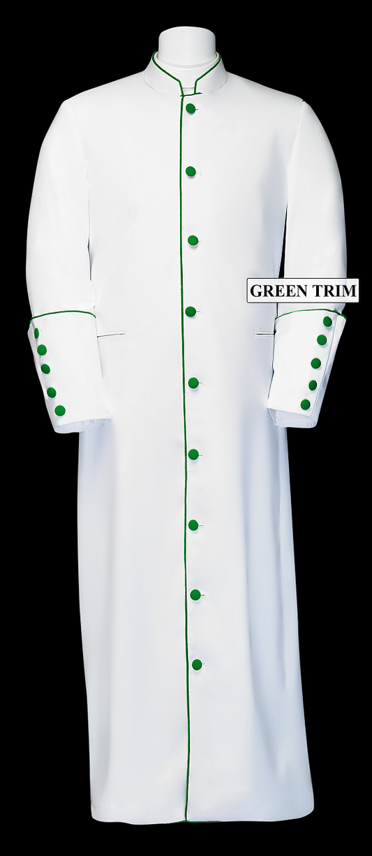 167 M. Men's Clergy/Pastor Robe - White/Emerald Trim