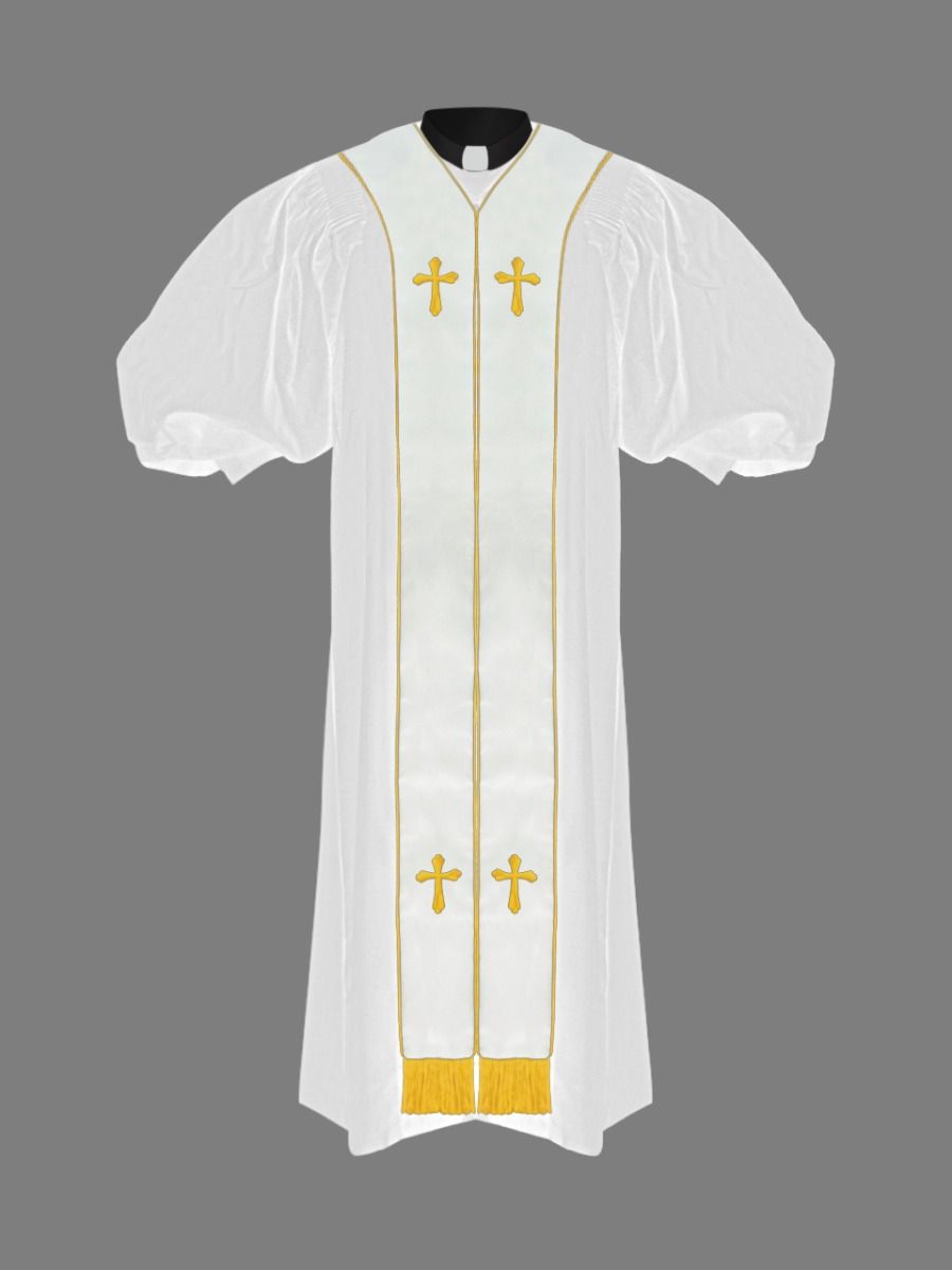 Clergy Pulpit Robe White with Free White/Gold Stole