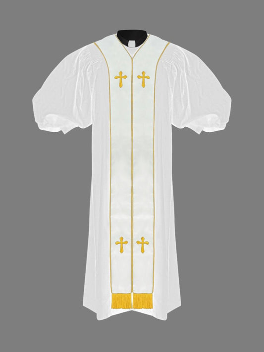 Clergy Pulpit Robe White with Free White/Gold Stole